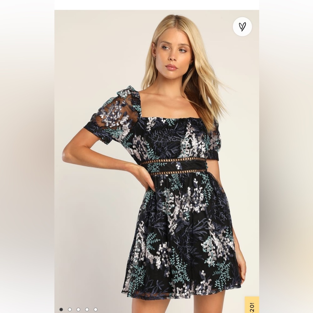 Radiant Love Black Multi Embroidered Short Sleeve Skater Dress